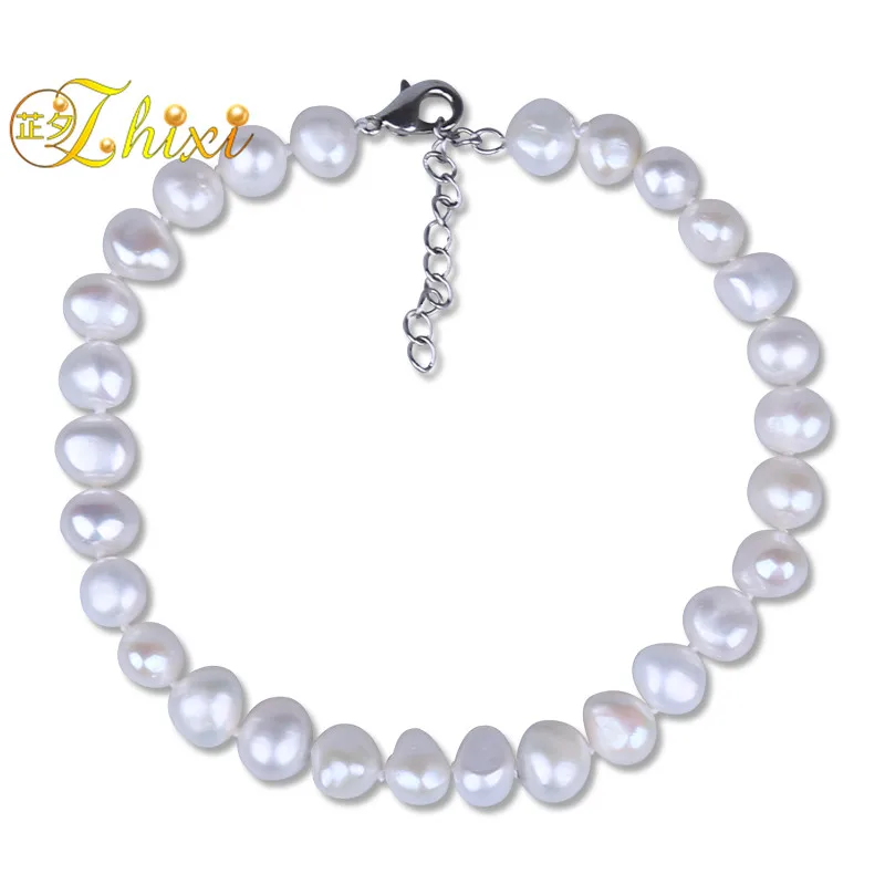 

[ZHIXI] Pearl Anklets Jewelry Real Baroque Natural Freshwater Pearl Anklets Bracelet For Women Girl Trendy Birthday Gift F209]