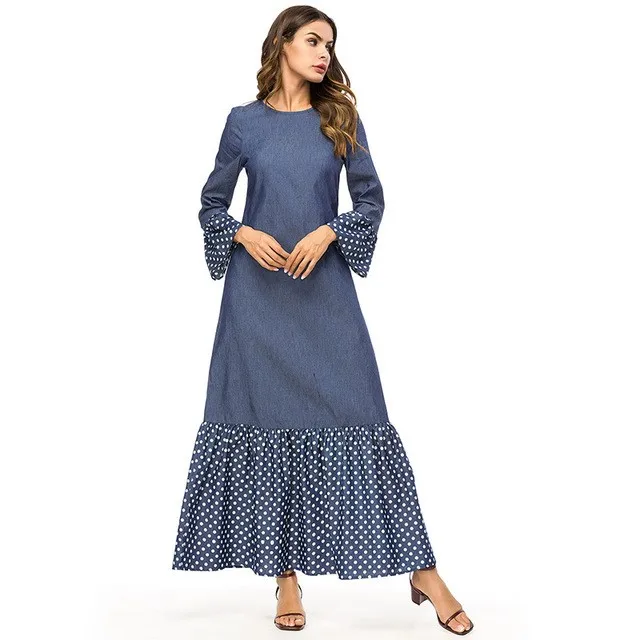 

Fashion Polka Dots Patchwork Women Dresses Autumn Fall 2018 Maxi Long Dress Brief Elegant Urban Casual Muslim Dress New