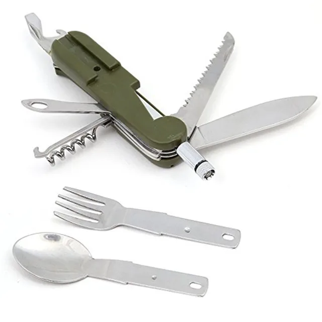 9in1 Folding Tableware With Led Light Outdoor Camping Fork/Spoon/Knife Stainless Steel Dinnerware Multifunction Cutlery Cycling 2