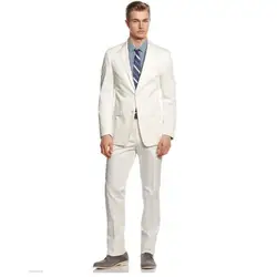 Новые поступления две кнопки белый смокинг для жениха Нотч Groomsmen Шафер костюмы мужские Нарядные Костюмы для свадьбы (куртка + брюки)