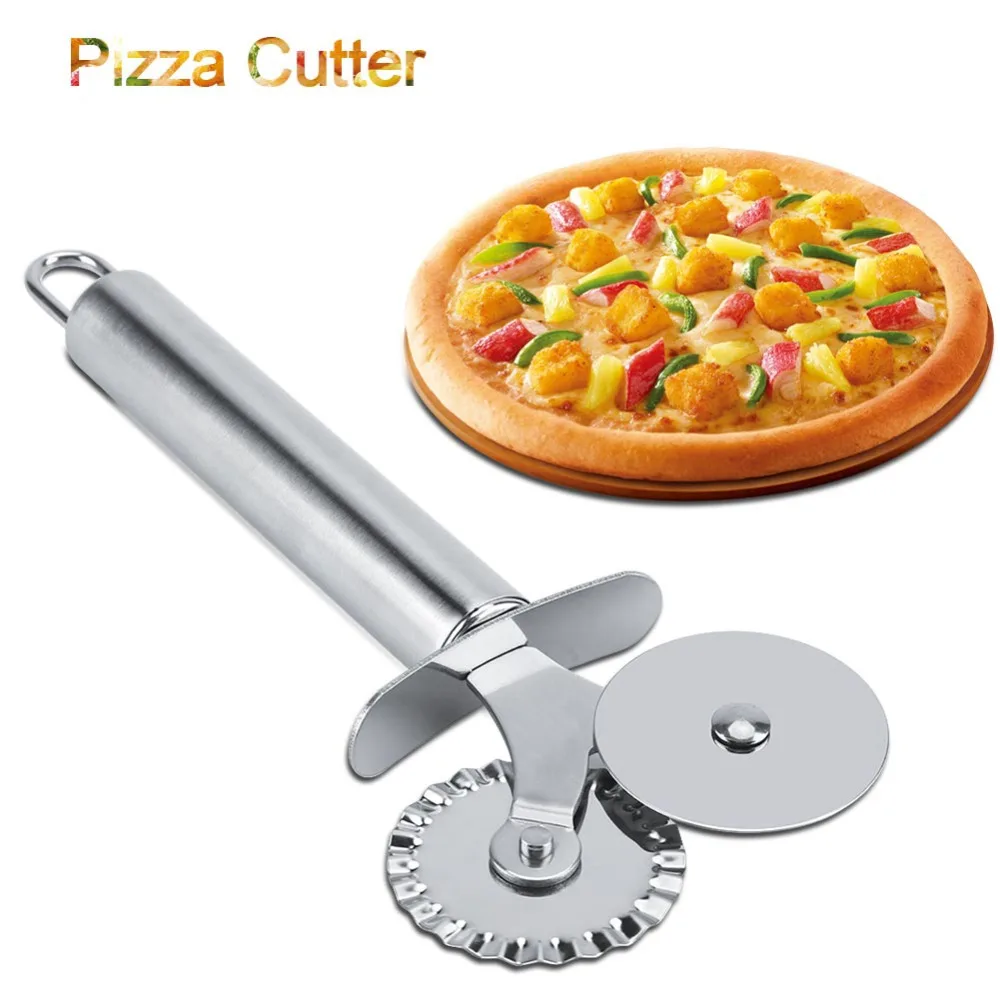 

Stainless Steel Double Roller Pizza Knife Cutter Pastry Pasta Dough Crimper Round Hob 4cm Lace Wheel Kitchen tools