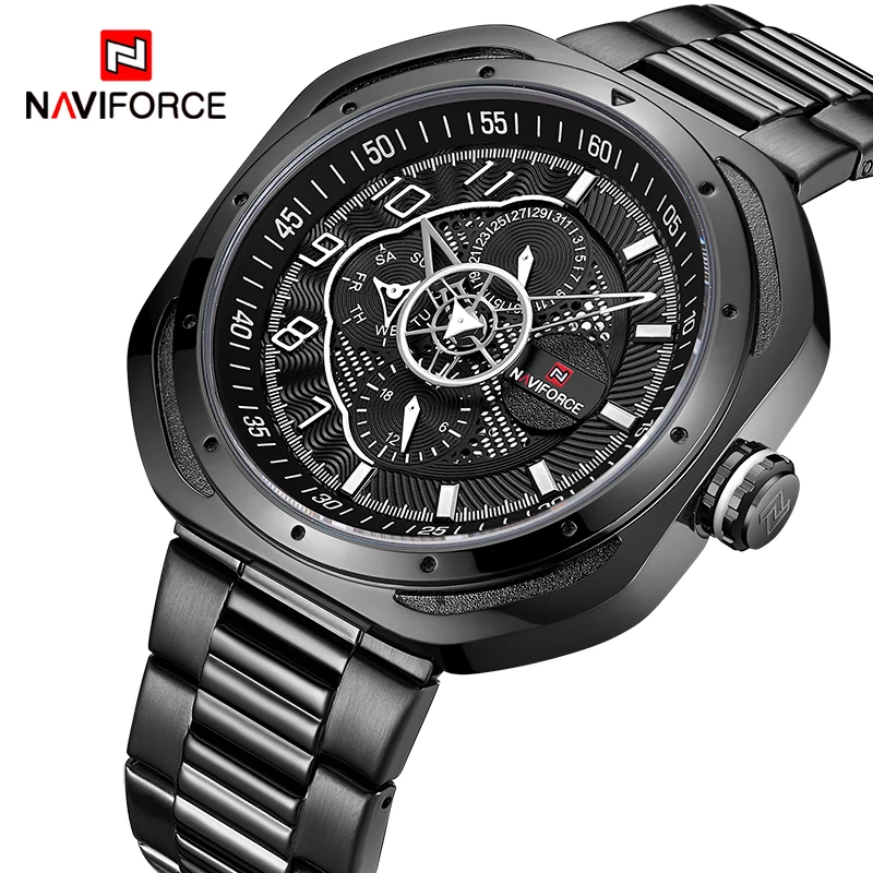 NAVIFORCE мужские Топ люксовый бренд спортивные часы кварцевые полностью стальные