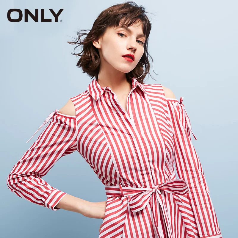 

ONLY 2019 Summer Cotton Slim Fit Off-shoulder A-line Dress |118107648
