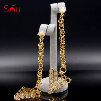 

Sunny Jewelry Drop Dangle Earrings Fashion Jewelry 2020 For Women High Quality Zircon Triangle Hollow Out For Party Wedding Gift