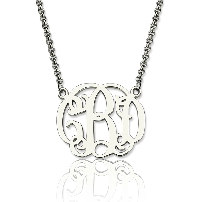 Personalized 925 Sterling Silver Fancy Monogram Necklace Custom Made Any Letters Names Pendant ...