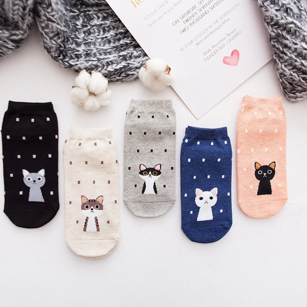 

JAYCOSIN Women Socks 2019 Casual Sports Cat Cartoon Cute Cotton Boat Sock Slippers Print Female Ankle Socks April26 P30