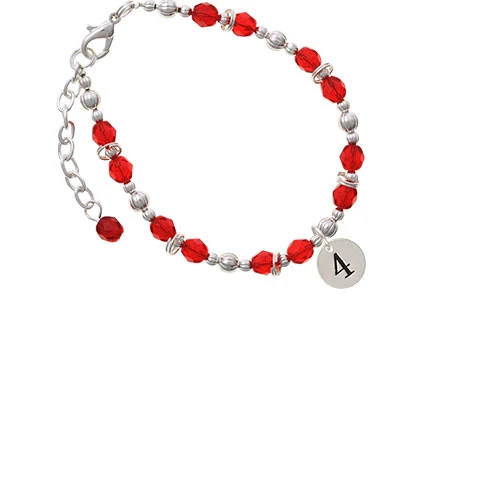Silvertone Disc 1/2'' Number - 4 - Red Beaded Bracelet