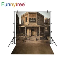 Funnytree backdrop para estúdio fotográfico fundo photocall Ocidental gado cidade casa de madeira profissional do vintage photobooth