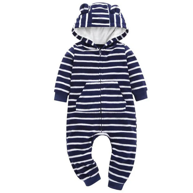 Lnfant/Одежда для маленьких мальчиков; повседневный комбинезон унисекс для новорожденных; флисовый комбинезон в полоску с длинными рукавами и капюшоном; цельнокроеный комбинезон; серый цвет - Цвет: Colour29