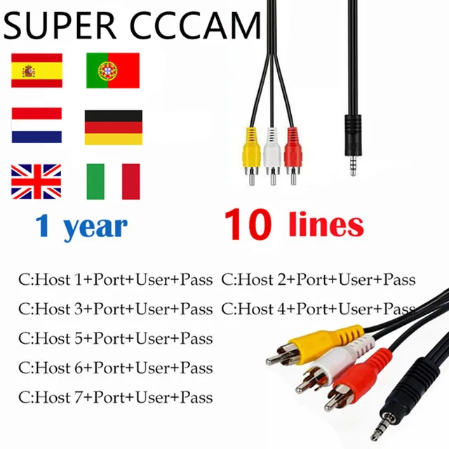 

Cccam Cline for 1 Year 10 lines for Europe Spain Portugal Meo Italy UK Poland Germany CV for Satellite Receiver DVB Receptor