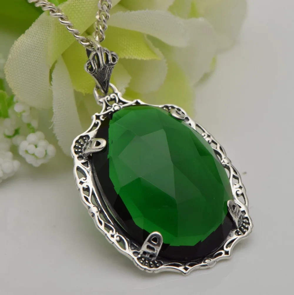 

Free shipping 2015 fashion Edward 1910 authentic blasting in filigree oval emeralds women 100% pure silver pendant