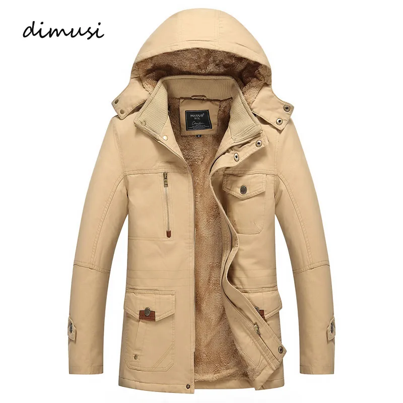 DIMUSI Winter Mens Jackets Cotton Fleece Thick Warm Hooded Male Slim