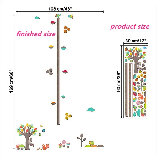 Милые животные Стек высота мера наклейки на стену Наклейка Дети виниловые обои Фреска девочка мальчик комната Рост Диаграмма наклейки - Цвет: L