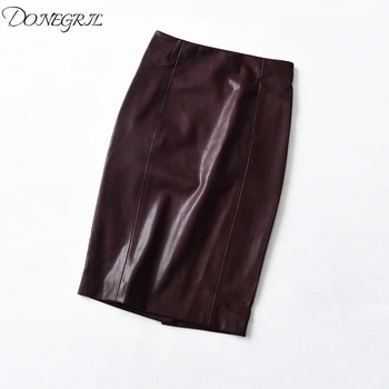 

2019 spring and autumn high waist split bag hip skirt PU leather step skirt long section skirt female