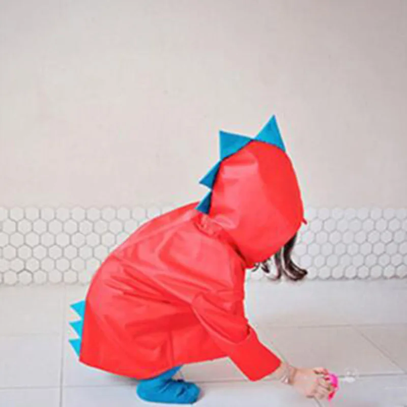 Водонепроницаемый плащ-дождевик из полиэстера с милым маленьким динозавром для мальчиков и девочек, ветронепроницаемый плащ-пончо для детского сада и студентов - Цвет: Красный