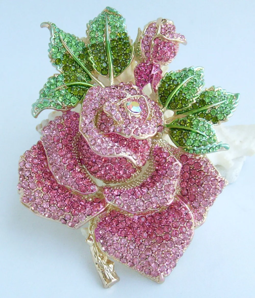 Великолепный 5,3" Розовый австрийский кристалл роза цветок брошь булавка, кулон EE02994C12
