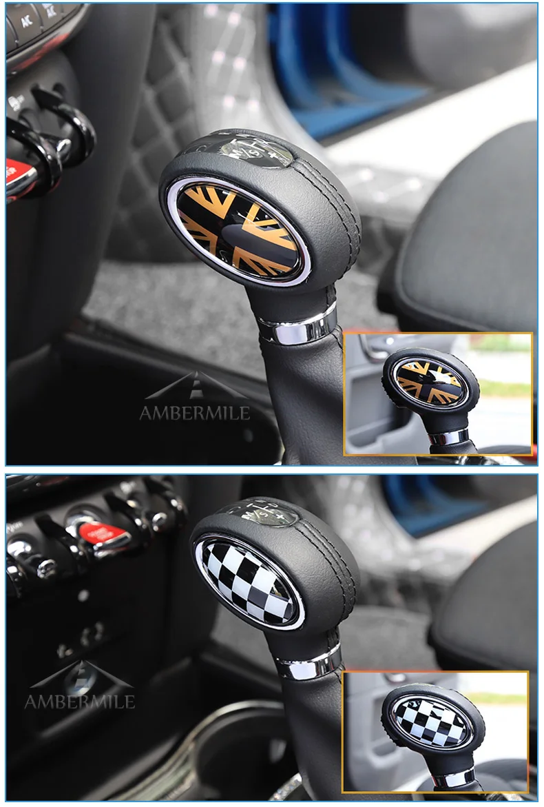 2pcs 3D Car Gearshift Lever Knob Covers Stickers Decals Decoration for Mini Cooper F54 F55 F56 Accessories Car Styling (6)