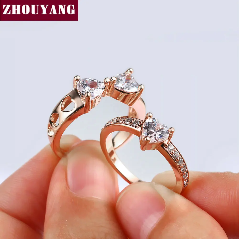 ZHOUYANG Роскошные комплекты колец для женщин Милое сердце свадьба счастливый