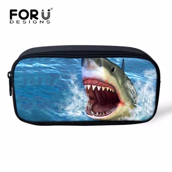 

FORUDESIGNS Cool 3D Shark Animal Print Women Cosmetic Case Organizer For Make up Kids School Pencil Box Pen Pouch Stationary Bag