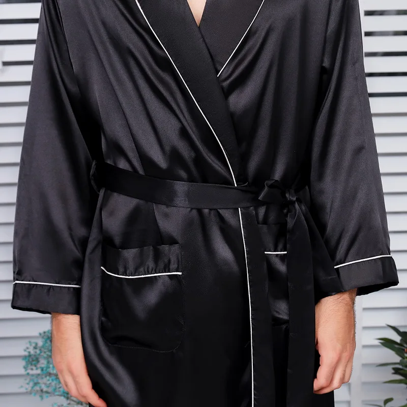Oeak мужская летняя роскошная шелковая одежда с принтом 2019 Новая модная тонкая ночная рубашка с длинными рукавами Мягкая атласная Удобная