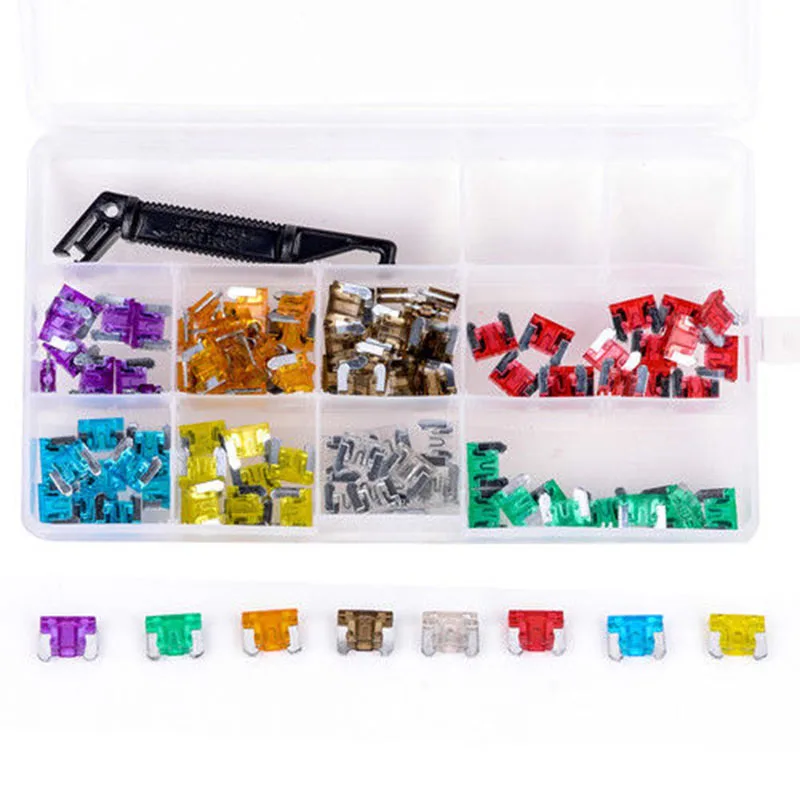 

100Pcs Auto Car Mini Fuse Set With Puller Tool Storage Box 3/5/7.5/10/15/20/25/30A QJ888