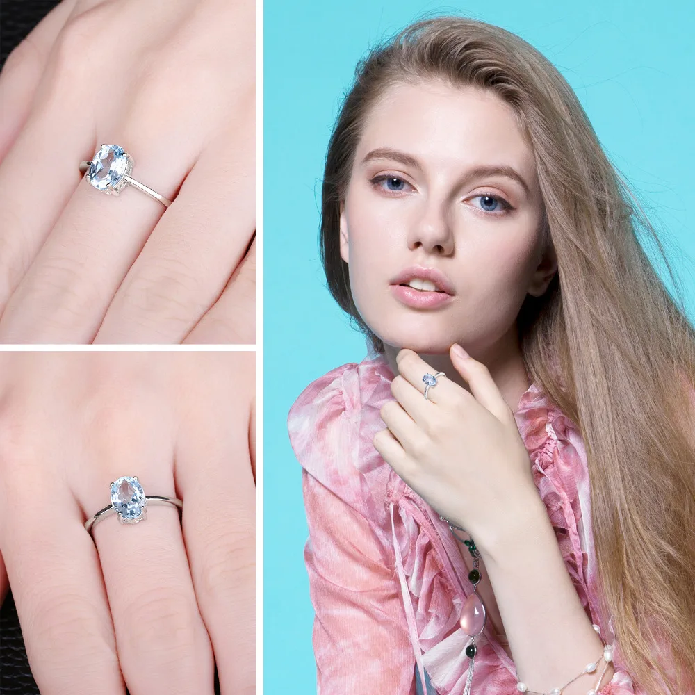 JewelryPalace Овальный 1.5ct Природный Голубой Topazss камень пасьянс кольцо Твердые