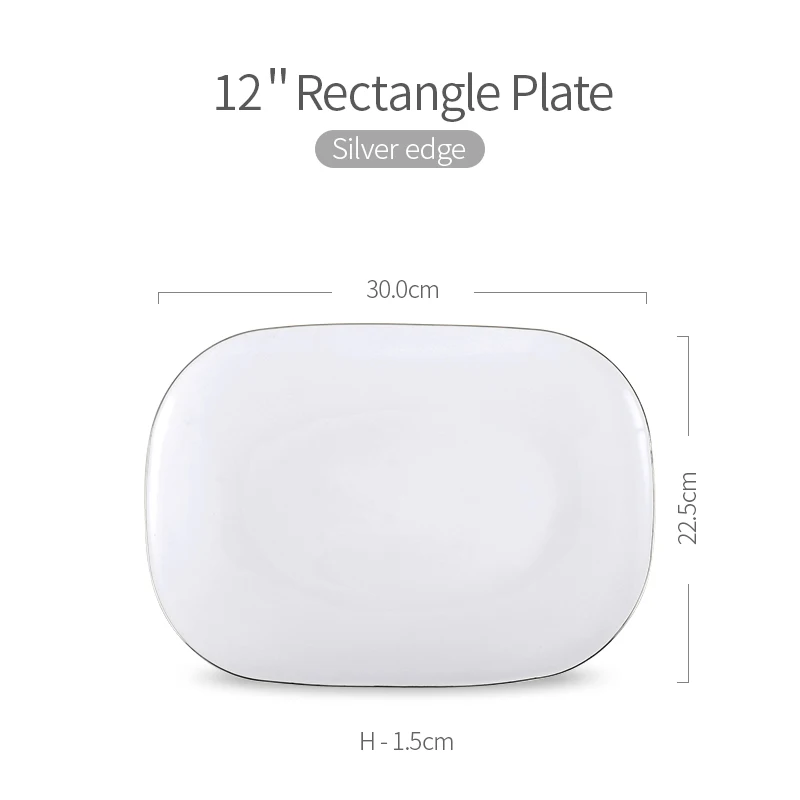 Golden Edge Square White Opal Glass Porcelain Deep Plates Dishes Tableware Steak Salad Bowl Breakfast Dish Plate - Color: S. 12 RectanglePlate