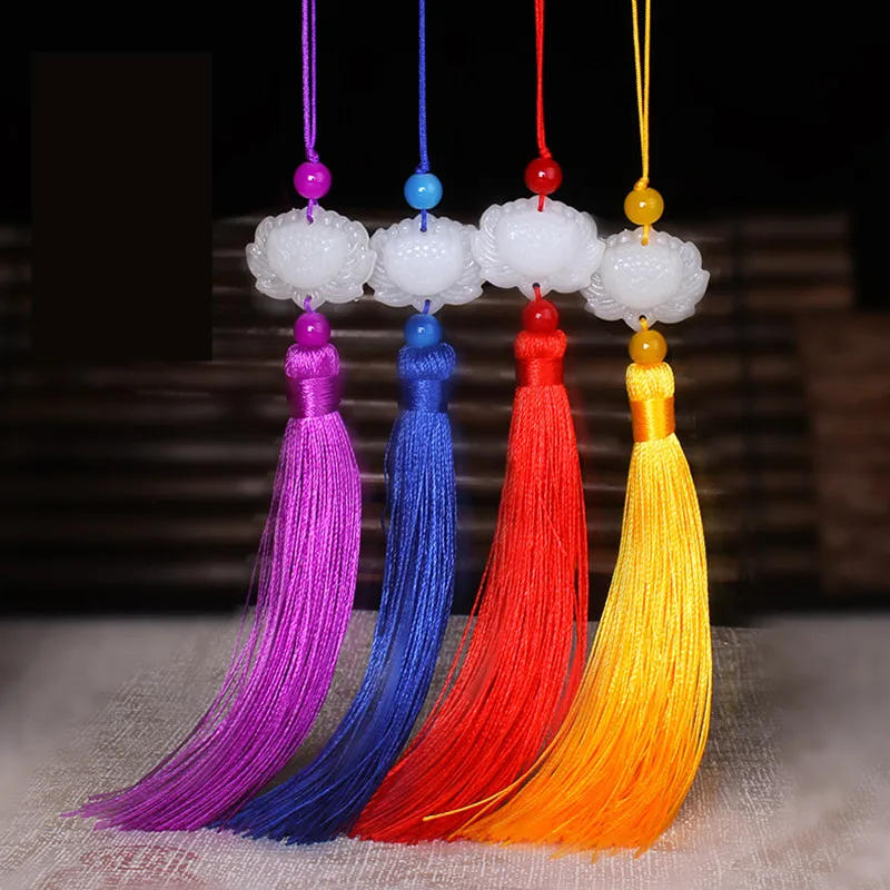 

2 PCS Chinese retro white jade lotus Tassel Fringe DIY Alloy Craft Tassel Curtain Garment Sewing Accessories earrings