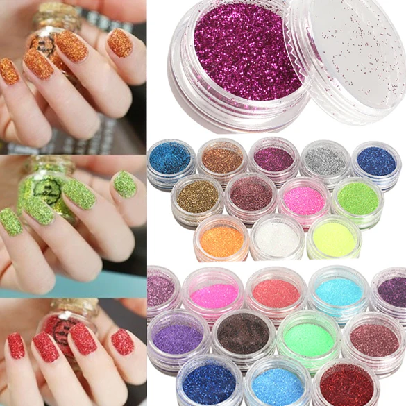 24 Colors Nail Art Glitter Powder Dust For Uv Gel Acrylic Powder