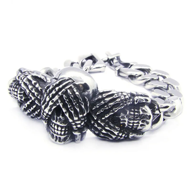 Дизайн прохладный человек таинственный Призрак Череп Браслет 316L Нержавеющая сталь Горячая Байкер Hiphot Стиль череп браслет