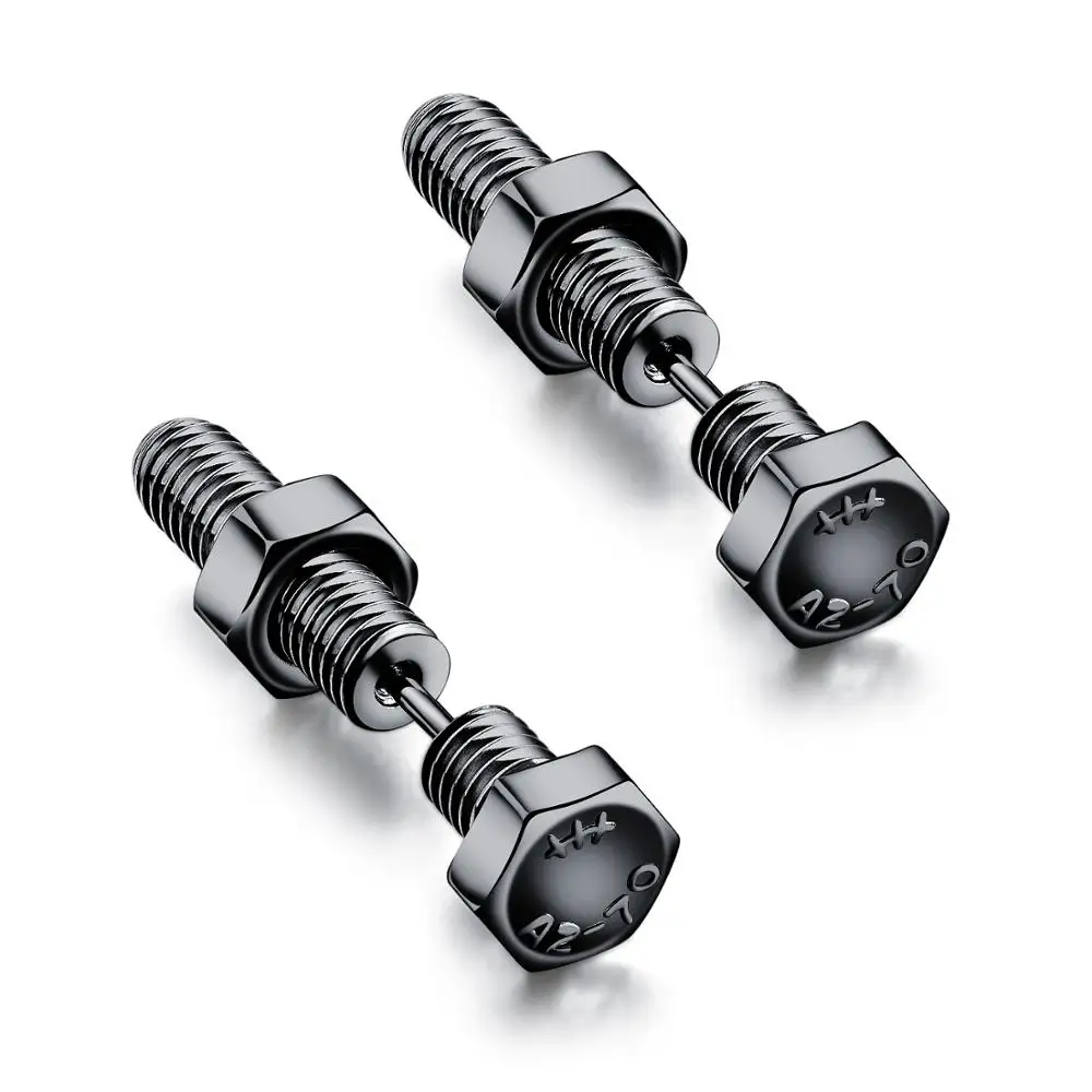 Punk Hexagonal screw Stainless Steel Stud Earrings For Men Women Black/steel Color Charm ear Jewelry Gift Dropshipping | Украшения и