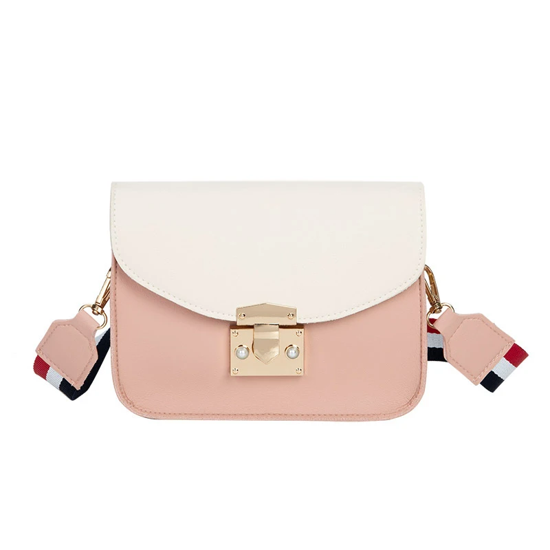 

Korean version of the color strip shoulder bag webbing cover type tide lock buckle diagonal package fashion woman bag 2019 new