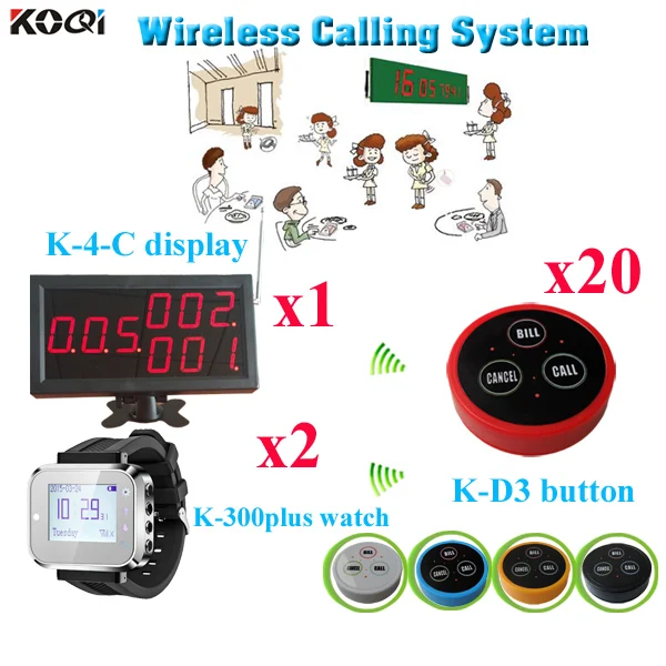 Wireless Customer Calling System Ycall Wrist Smart Watch & Eletric Panel Wireless Button Wireless Customer Calling System