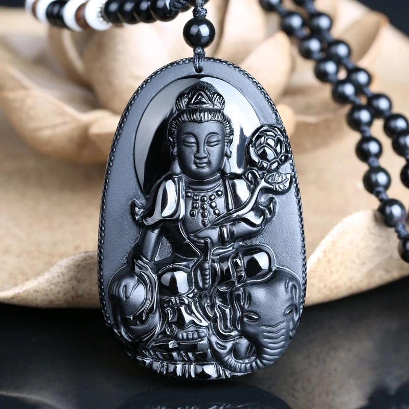 

Belwide opening eight patron Samantabhadra Obsidian Obsidian dragon Zodiac natal Buddha Necklace