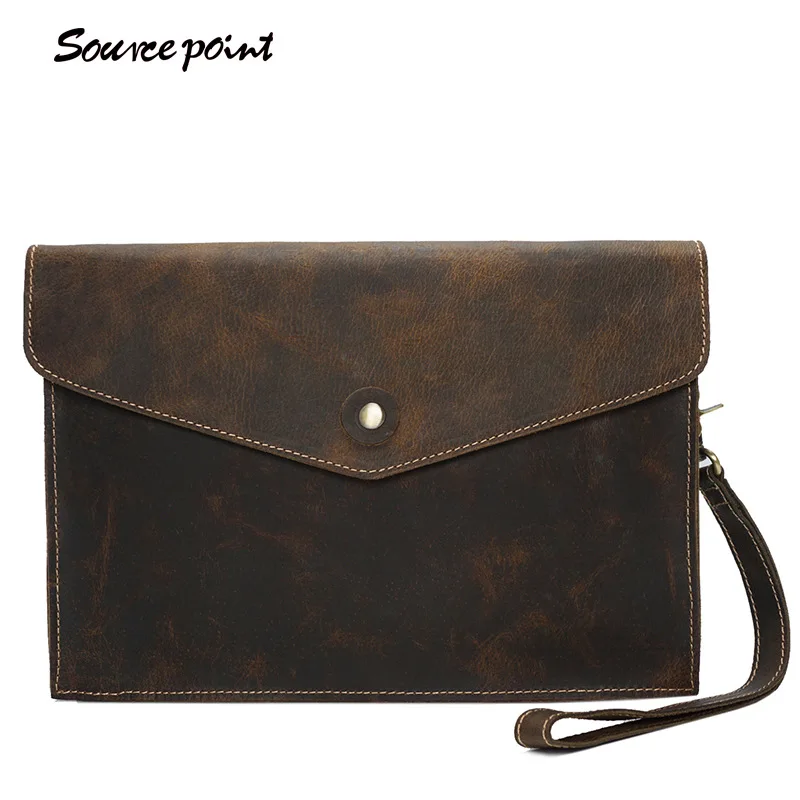 

YISHEN Men's Crazy Horse Leather Clutch Bags Vintage Business File Bags Fashion Casual Crossbody Bags Male Shoulder Bag YD-02133