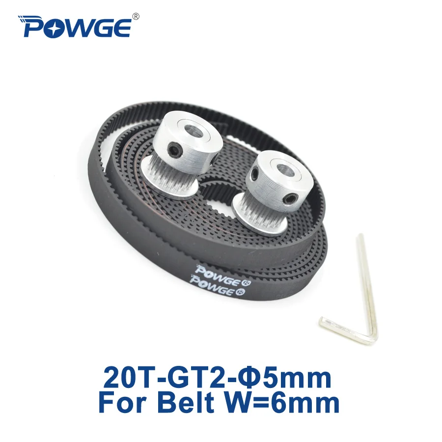Открытый зубчатый ремень POWGE GT2 ширина 6 мм 2 шт. 20 зубьев синхронный шкив диаметр 5 T