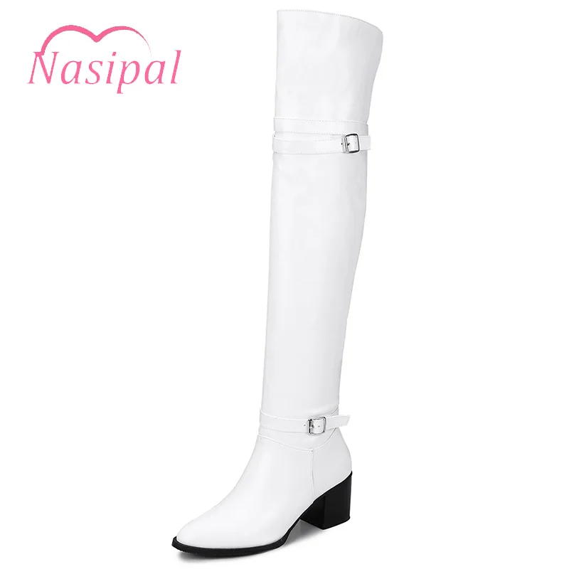 

Nasipal Women Boots Chunky Heel Long Boots Fashion Ladies Shoes Sexy Night Club Motorcycle Boots Women Shoe Buckle Riding Boot