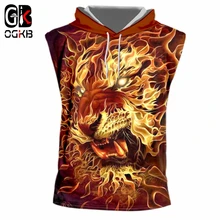 OGKB человек Suymmer без рукавов с круглым вырезом топ с капюшоном 3D печатных Клоун и динозавра хип-хоп большой Размеры наряд Мужская шапочка из спандекса