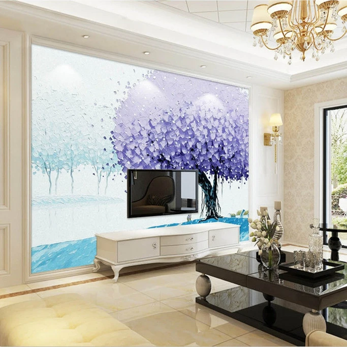 

Wholesale Purple Big Tree Oil Painting 3d Wall Photo Mural Washable wallpaper for Living Room TV Background 3d Wall Mural Fresco