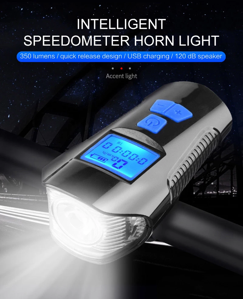 

4 Modes USB Bicycle Light Lamp Computer Bike 6 Horn Modes Flashlight Bike Speedometer Cycle Led Front Lights Bicycle Headlight