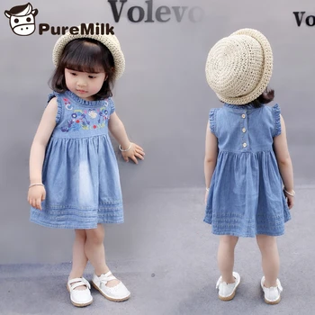 

Summer girls dresses demin floral printed dress for girl sleeveless casual kids clothes