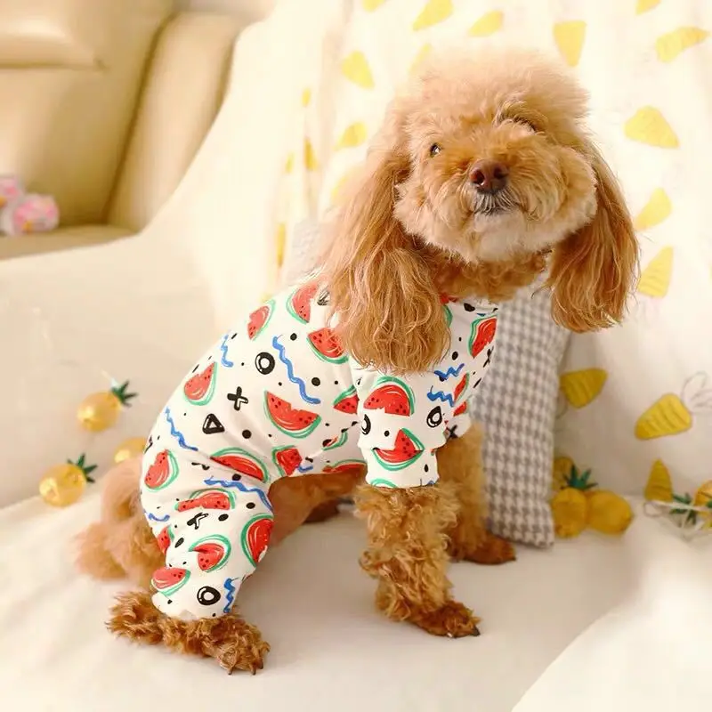 Весенне летние пижамы для собак дышащая одежда любимца Мишка Bichon комбинезон