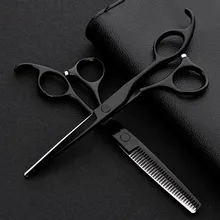 professional japan 440 steel 6 inch black hair scissors set cutting barber salon haircut thinning shears hairdressing scissors