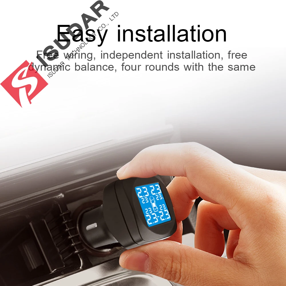 ISUDAR Wireless Smart TPMS Car Tire Pressure Alarm Monitor System 4 External Auto Temperature Alarm Cigarette Lighter 12V