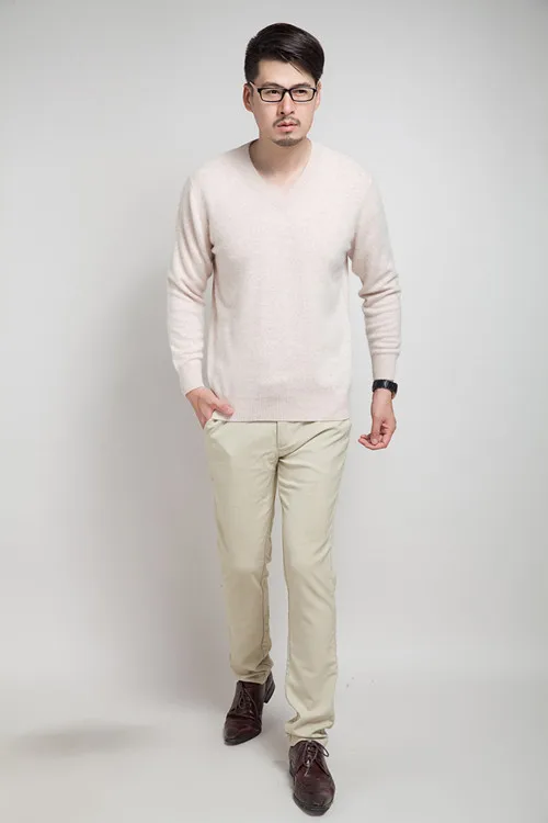 Новые модные кашемировые свитера мужские осенние и зимние пуловеры мужские с v-образным вырезом трикотажный кашемировый свитер высокого качества 13 цветов s-xxl - Цвет: light camel