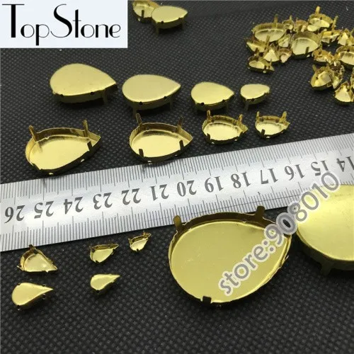 TopStone груша каплевидной формы золотой Латунный металлический коготь Закрытая задняя 4 отверстия для установки каплевидные Необычные камни 5x8~ 13x18,20x30 мм