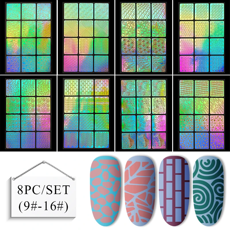 Лазерный дизайн ногтей, полый наклейки Винил для ногтей 3D изображение Руководство по переводу трафарет набор неправильный шаблон смешанные наклейки 24 дизайна - Цвет: W1383