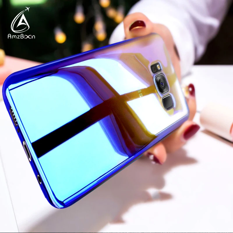 Amzboon Case For Samsung Galaxy S8 Plus luxury Aurora Gradient Color Transparent S7 Edge Hard PC light Cover |