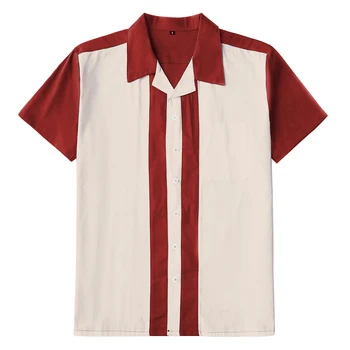 

Western Men's Plus Size Shirts Short Sleeve Button Maroon And Cream Splicing Casual Loose Hip Hop Clothing