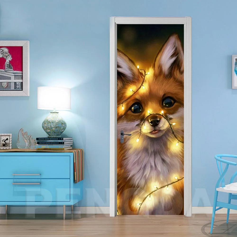 Самоклеющиеся наклейки на дверь в спальню, с изображением лисы, сделай сам, обновленная Фреска, водонепроницаемый современный холст, принт, картина, новое украшение для дома